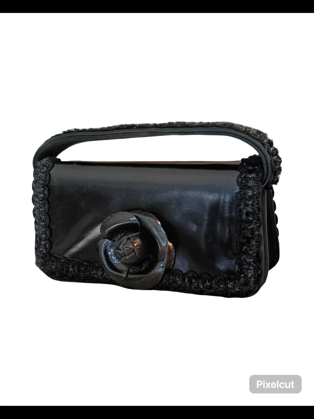 vintage Lorren Bell small black rose floral Evening Bag purse